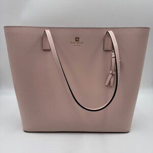 Kate Spade Large Tori Tote Soft Pink Leather Handbag With Dual Handles & Bow